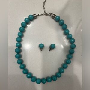 Blue beaded necklace and earrings set - $12
